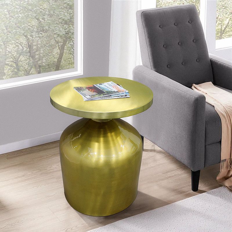 24 Inch Metal Frame End Table with Round Top and Bottle Shape Base， Gold