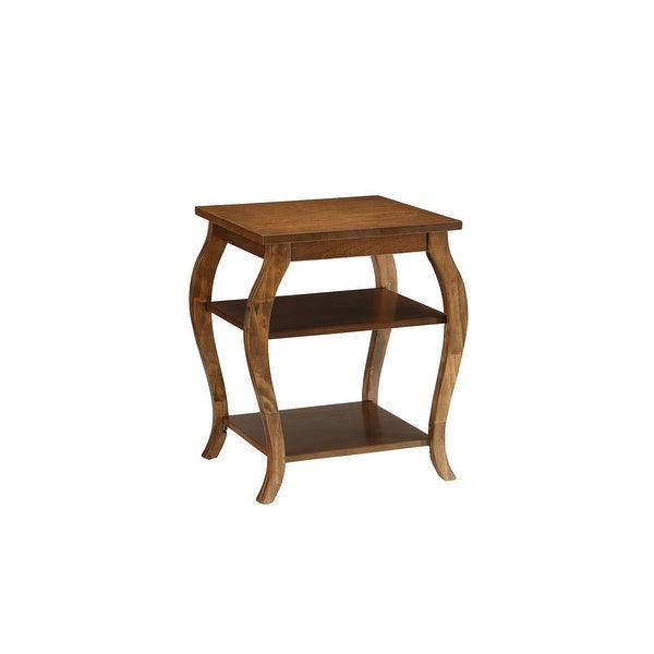 Becci Walnut Finish Wooden End Table with 2 Lower Shelves