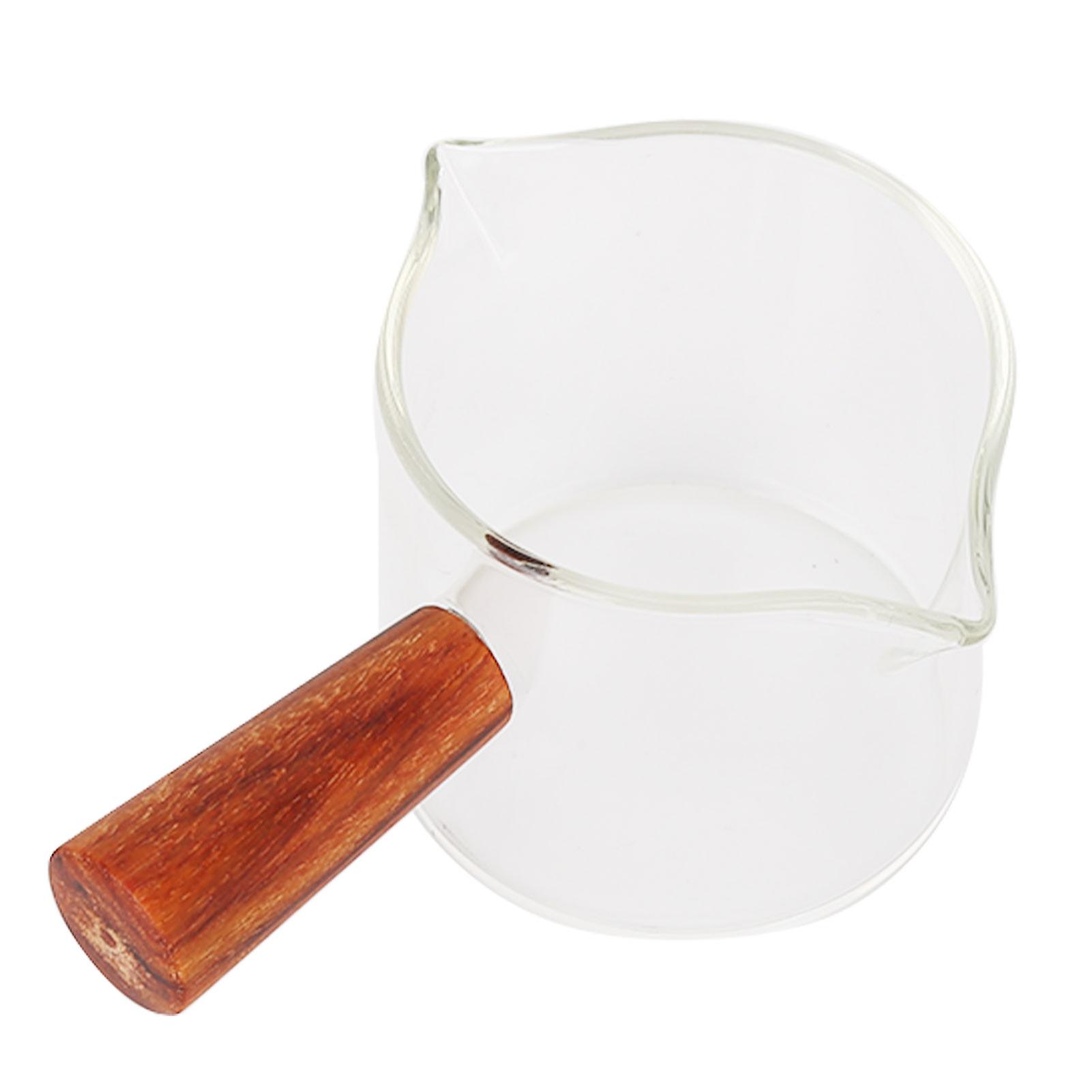 Heat‑Resistant Glass Measuring Cup with Wooden Handle Double Mouth Mug for Home Coffee