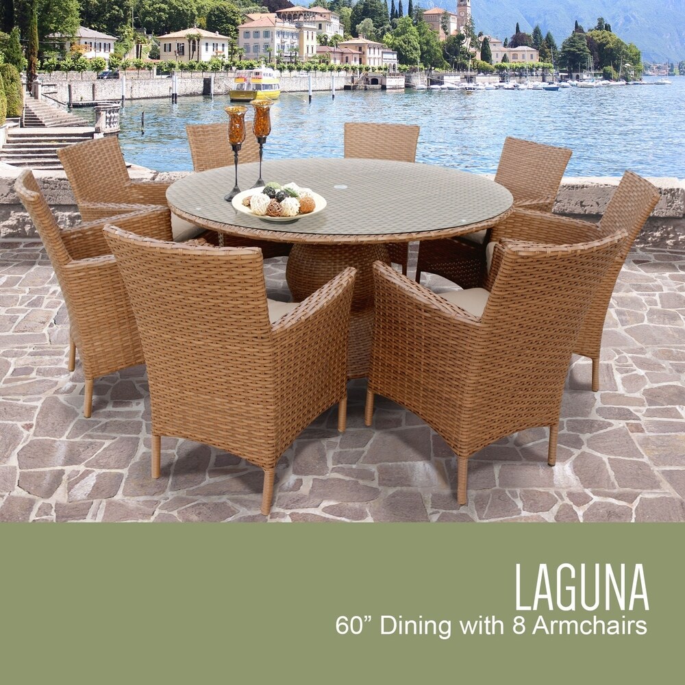 Laguna 60 Inch Outdoor Patio Dining Table with 8 Chairs w/ Arms