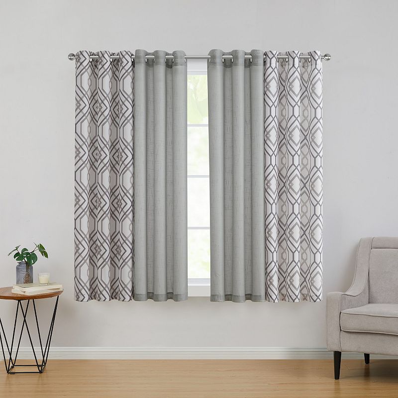 VCNY Home Jackston Solid and Print Set of 4 Window Curtain Panels