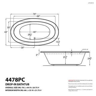 Universal Tubs Topaz Diamond Series 78 in. Oval Drop-in Whirlpool and Air Bath Tub in White HD4478PCDLX