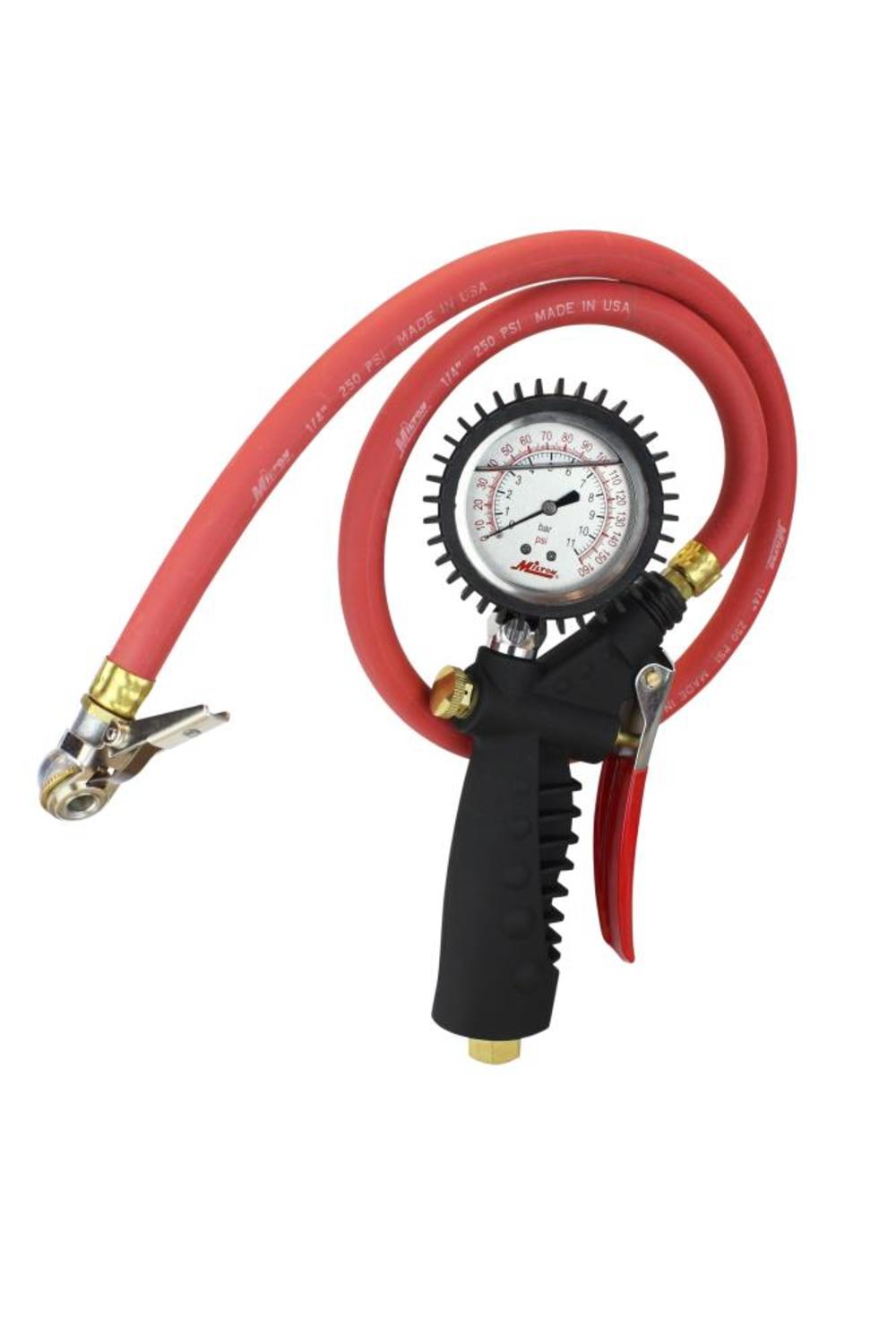 Milton® 573A Pro Analog Pistol Grip Inflator Gauge ; 36 Hose and Ball Chuck w/Clip ; 230 PSI ;