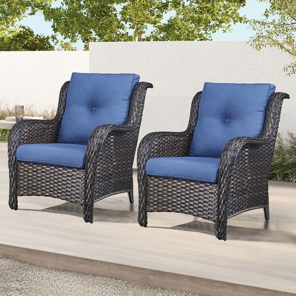 Outdoor Patio Rattan Chairs with Cushions Set of 2