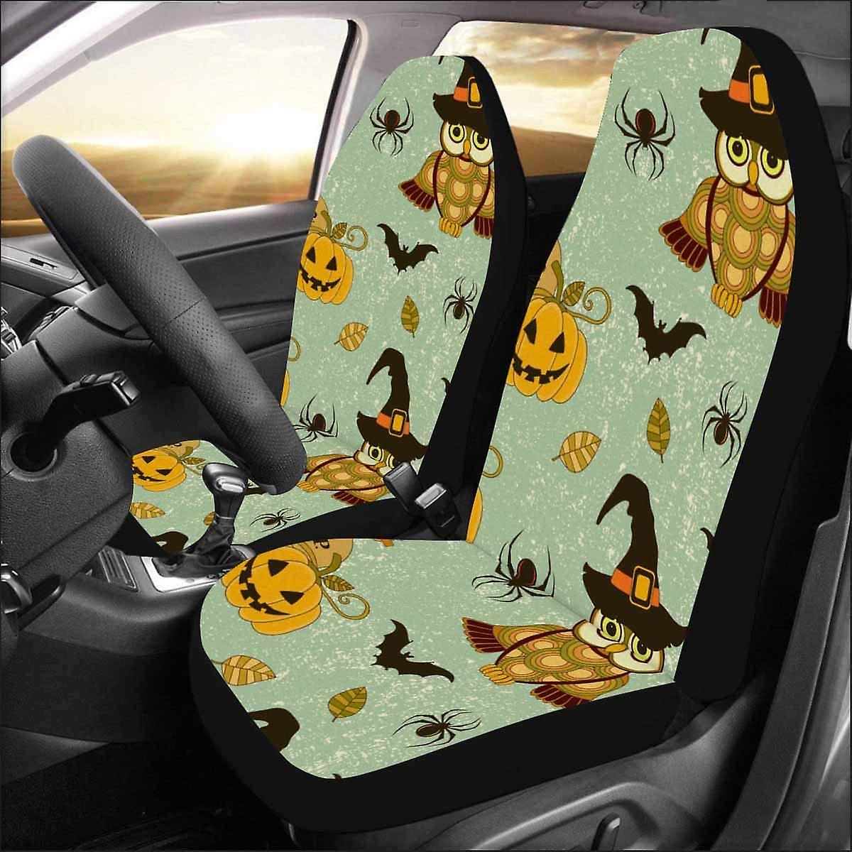 Set Of 2 Car Seat Covers Halloween Pumpkin Owls Universal Auto Front Seats Protector Fits For Car，suv Sedan，truck