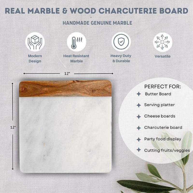 White Marble and Wood Accent Charcuterie Board