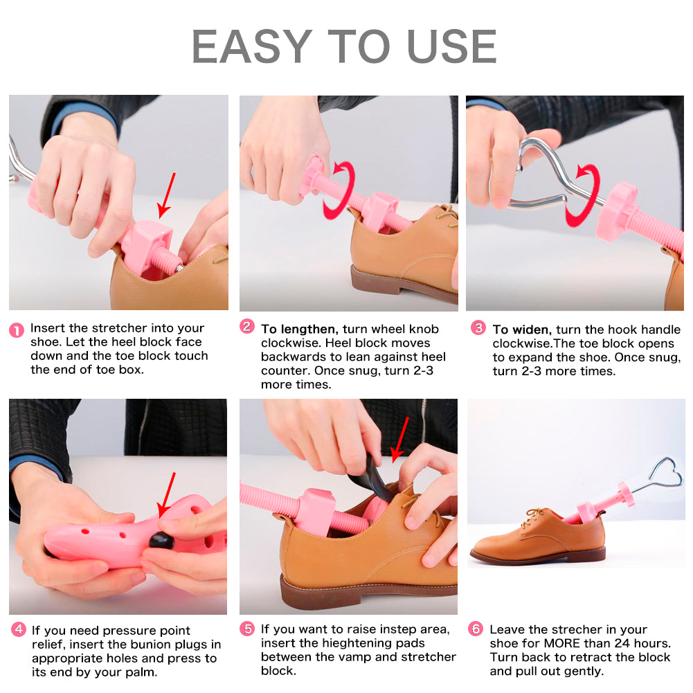 LANNEY Shoe Stretcher for  Women Men 4-Way Shoe Expander Widener， Pink Plastic