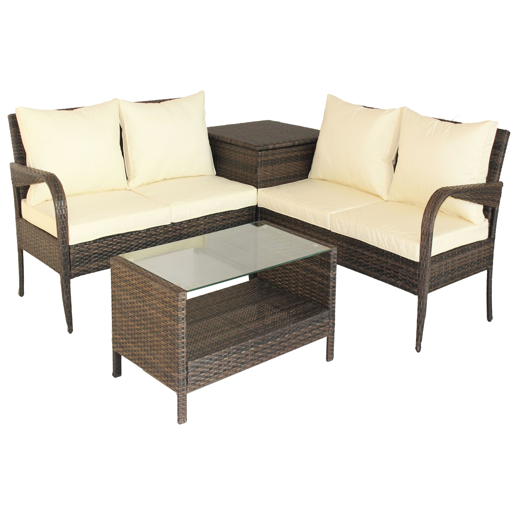 4 Piece Patio Sectional Wicker Rattan Outdoor Furniture Sofa Set - Overstock - 36956408