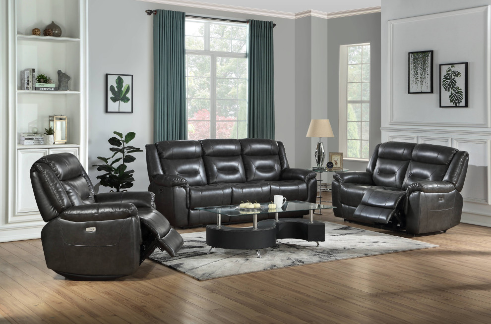 ACME Imogen Loveseat (Power Motion) in Gray Leather Aire   Contemporary   Loveseats   by HedgeApple  Houzz