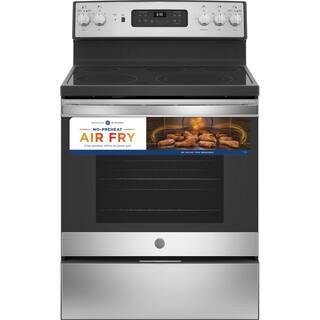 GE 30 in. 5.3 cu. ft. Freestanding Electric Range in Stainless Steel with Convection Air Fry Cooking JB655SKSS