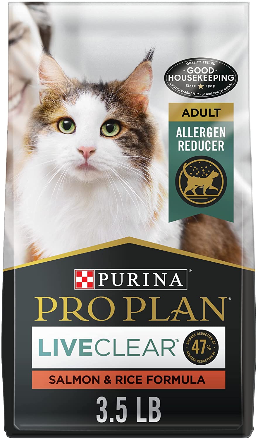 Purina Pro Plan Allergen Reducing， High Protein Dry Cat Food， LIVECLEAR Salmon and Rice Formula - 3.5 lb. Bag