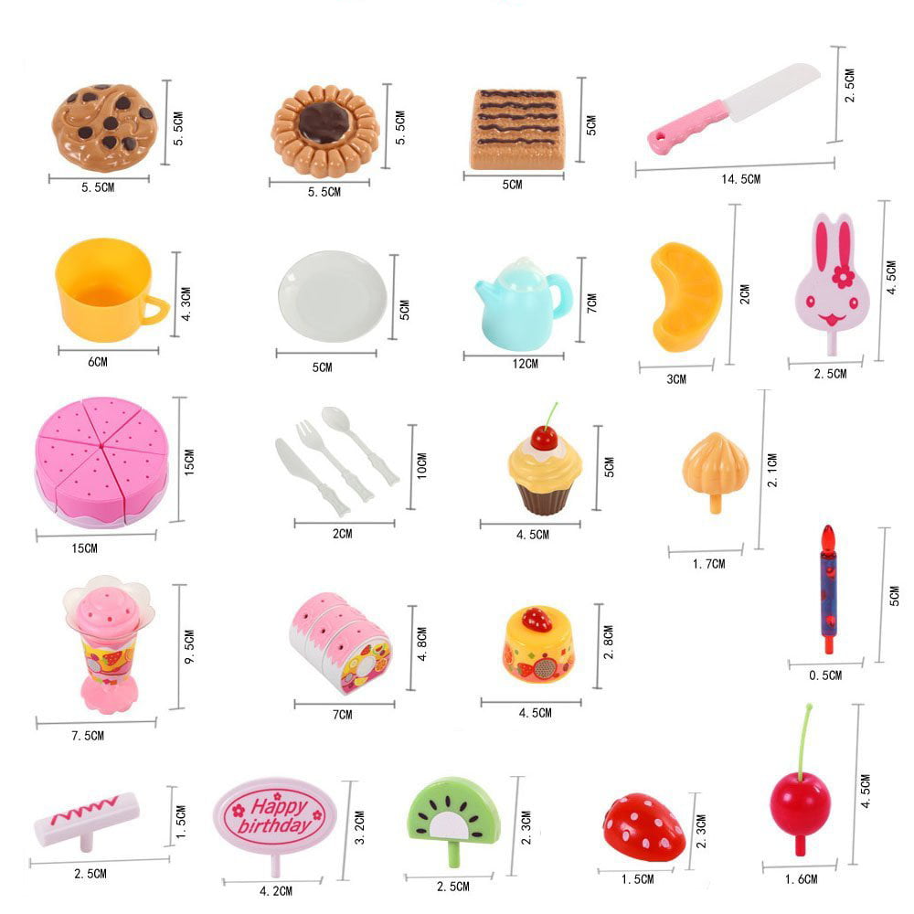 Birthday Cake Toy Play Food Set 75 Pieces Plastic Kitchen Cutting Toy Pretend Play Mundo Toys