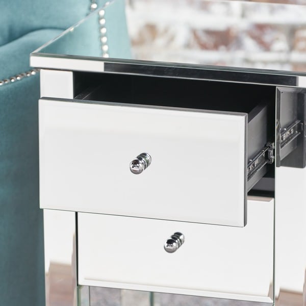 Amara Square Mirrored Cabinet 2-Drawer End Table by Christopher Knight Home