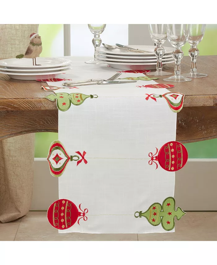 Saro Lifestyle Christmas Table Runner with Embroidered Ornaments 72 x 16