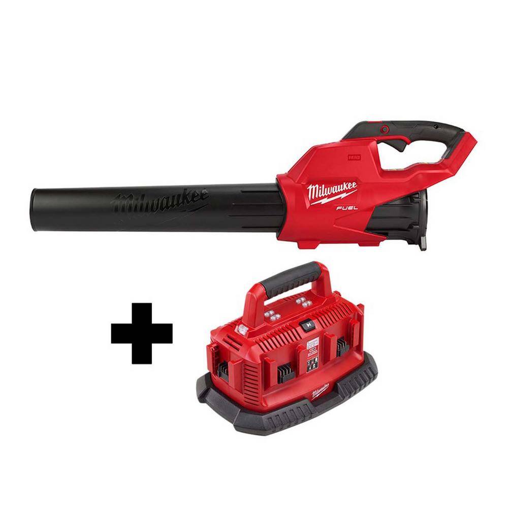 MW M18 FUEL 120 MPH 450 CFM 18-Volt Lithium-Ion Brushless Cordless Handheld Blower W M18 6-Port Sequential Battery Charger 2724-20-48-59-1806