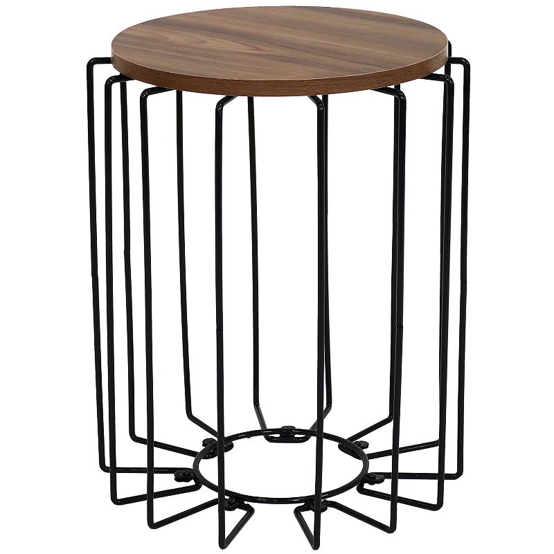 Sunnydaze Steel Wire End Table with Faux Woodgrain Tabletop - Brown