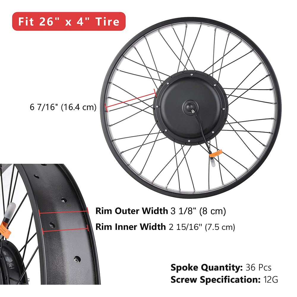 26 Inch 48v 1000w E-Bike Hub Motor Fat Tire Conversion Kit Front