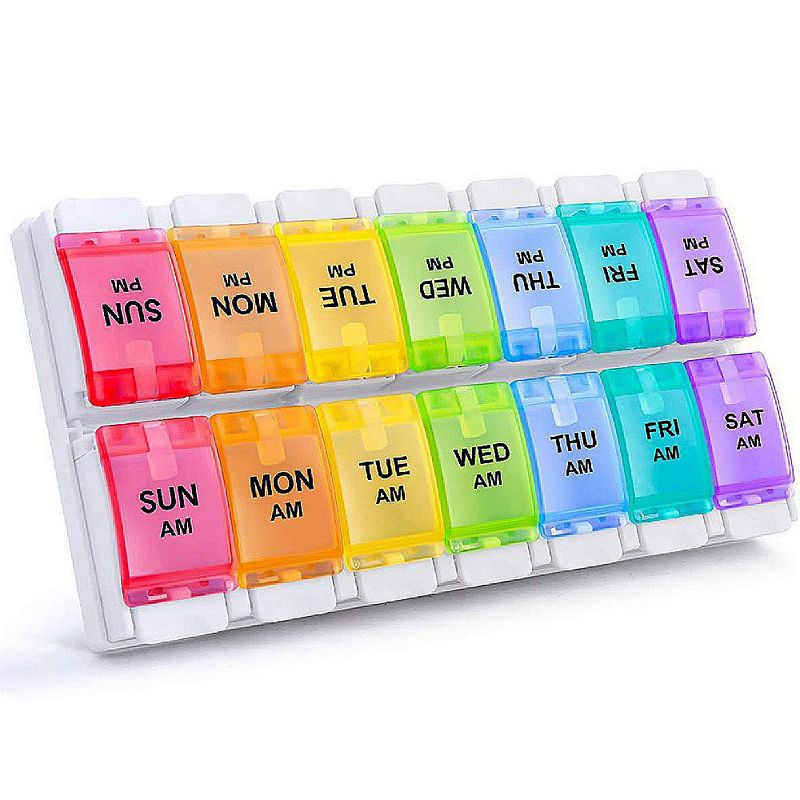 Sukuos AM PM Weekly 7 Day Pill Organizer， Large Pill Cases w/ Push Button Design