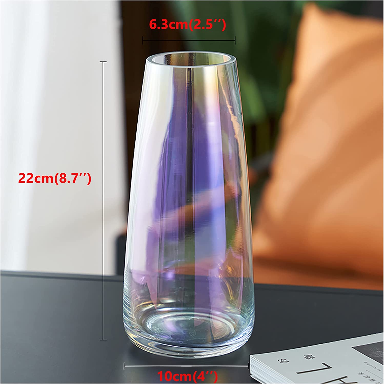 Ins Modern Glass Vase Irised Crystal Clear Glass Vase for Home Office Decor (Crystal Grey)