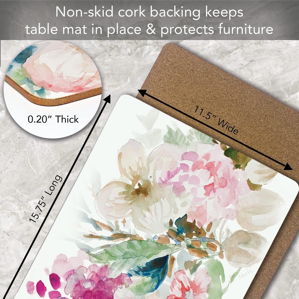 Fragrant Spring Premium Decorative Hardboard Cork Back Placemats 4 Pack Manufactured in The USA Elegant Heat Tolerant