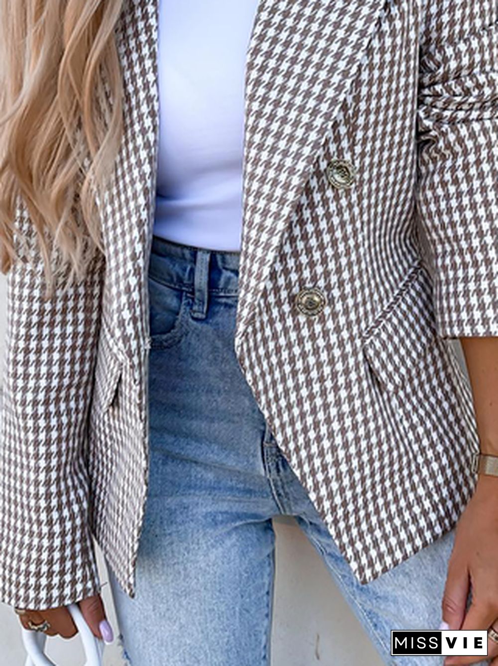 Casual Loose Houndstooth Blazer