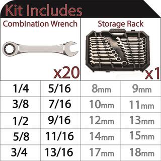 Husky 72-Tooth Ratcheting SAEMM Combination Wrench Set (20-Piece) HRW20PCSMN-06