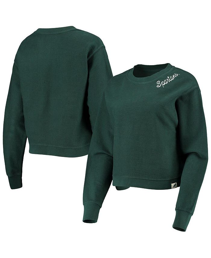 Women's Green Michigan State Spartans Corded Timber Cropped Pullover Sweatshirt