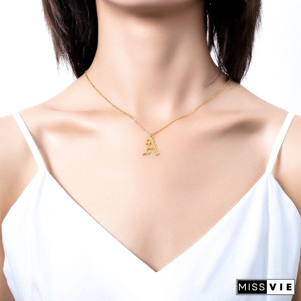 Initials Necklace Custom Letter Necklace For Women Stainless Steel Gold Chain A-Z Letters Old English Font Chain Christmas gifts