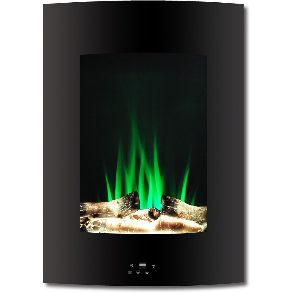 Hanover 19.5 In. Vertical Electric Fireplace in Black with Multi Color Flame and Driftwood Log Display