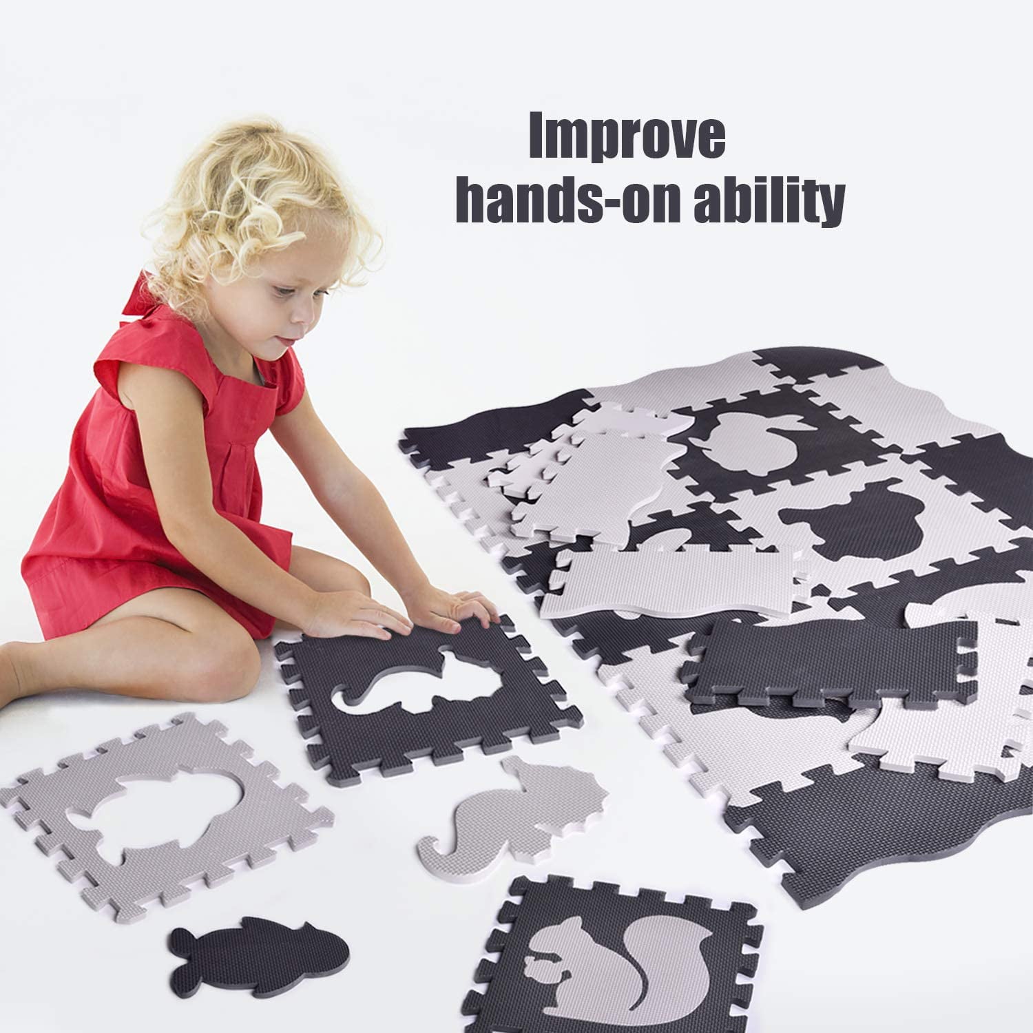 Fun Little Toys Beg1n 25 Pcs Animals Playmat，Thick Interlocking Foam Floor Tiles，Non-Toxic Crawling Mat， Puzzle Activity Playmat for Kids Room Décor