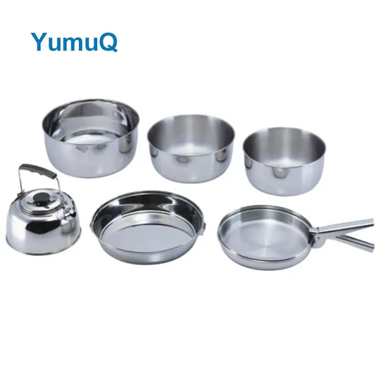 YumuQ Stainless Steel Camping Cookware Set  Multi User Hiking Cook Utensil With Tea Pot For Outdoor