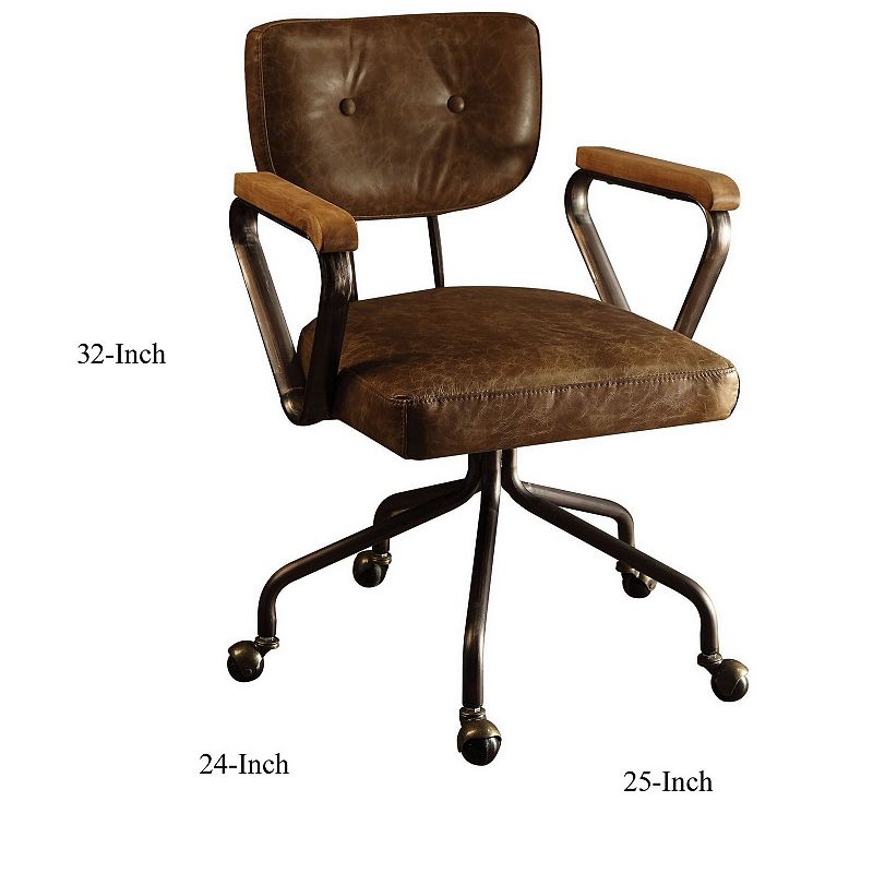 Metal and Leather Executive Office Chair， Brown