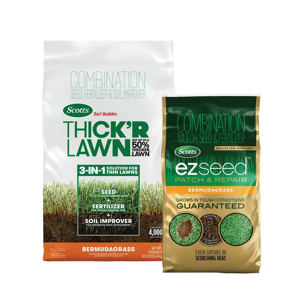 Scotts Turf Builder THICK'R LAWN and EZ Seed Patch  Repair for Bermudagrass Grass Seed Fertilizer and Soil Improver Bundle VB02426