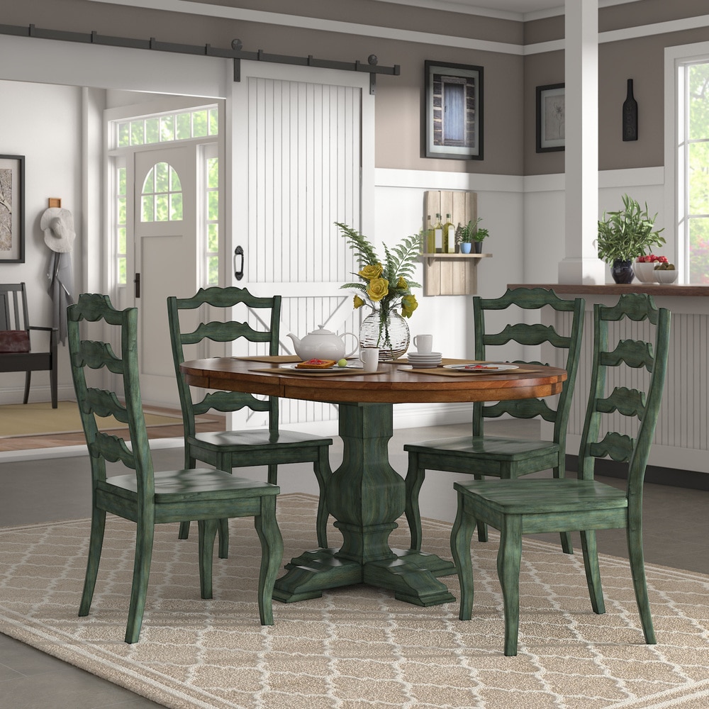 Eleanor Sage Green Extending Oval Wood Table French Back 5 piece Dining Set by iNSPIRE Q Classic