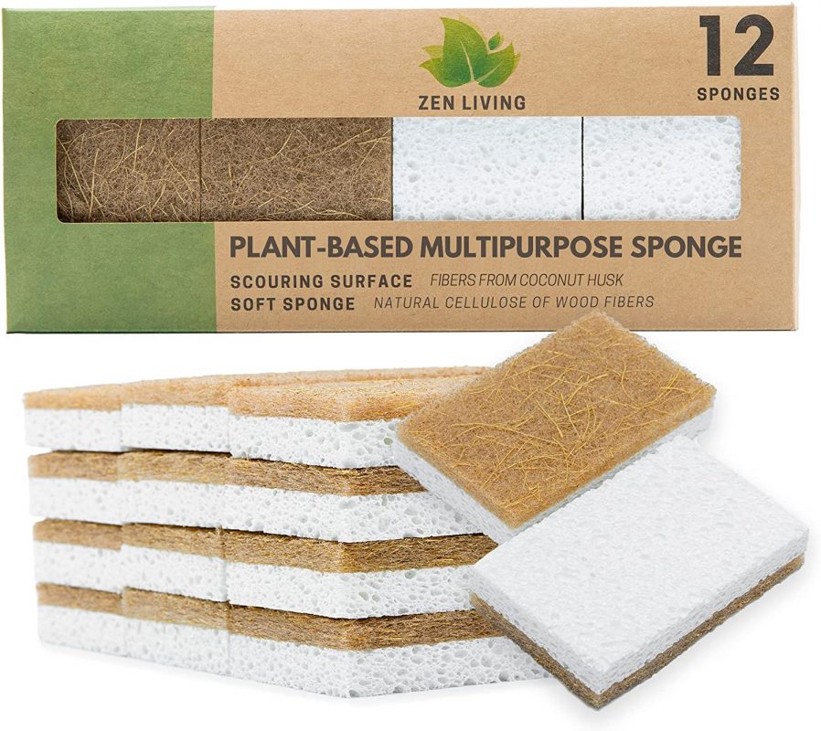 Natural Sponge - 12 Pack - Eco Friendly Scrub Sponges for Kitchen