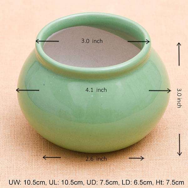 3 inch (8 cm) Handi Shape Round Ceramic Pot (Green) (set of 3)