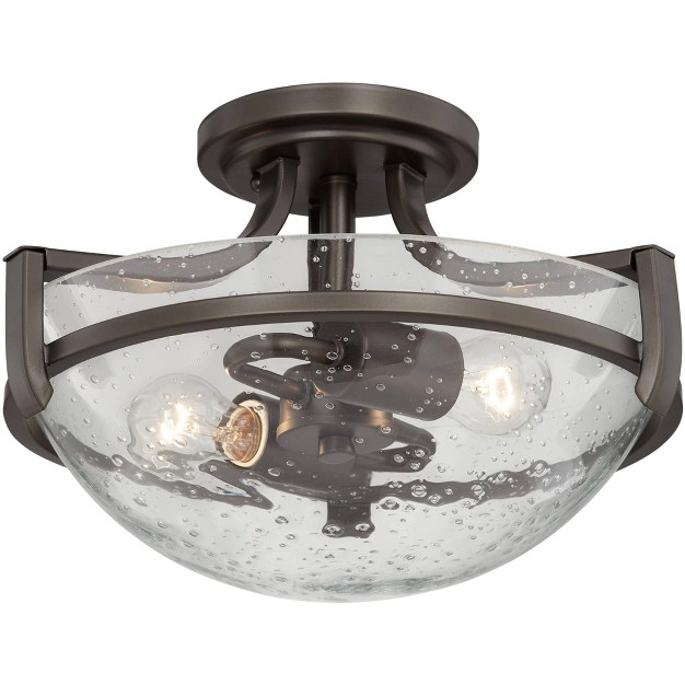 Wide Oil Rubbed Bronze 2 light Clear Seeded Glass Bowl For Bedroom Hallway