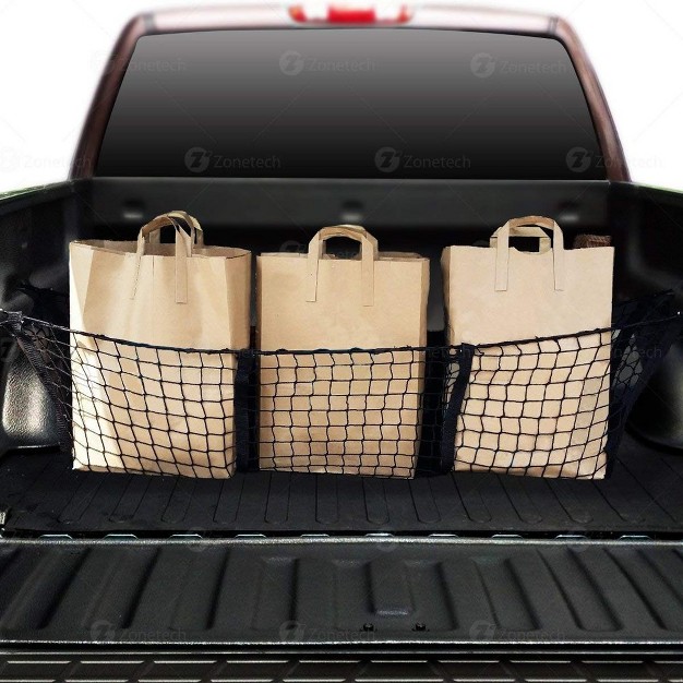 Zone Tech Three Pocket Mesh Trunk Net Storage Organizer Black Mesh 3 Pocket Trunk Cargo Organizer For Car suv Pickup Truck Bed