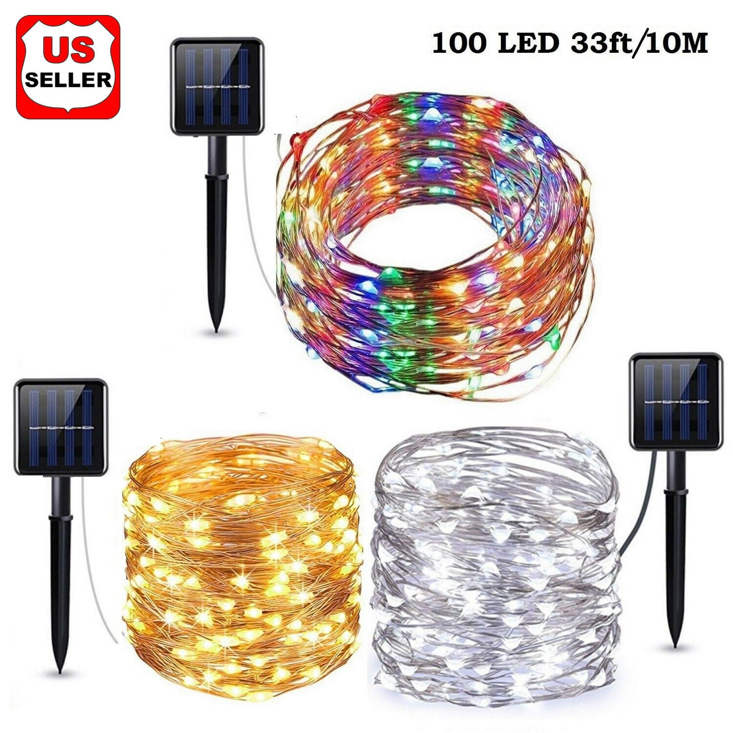 LINKPAL Outdoor String Lights, 100 LED Solar Fairy Lights 33 feet 8 Modes Copper Wire Lights Waterproof Outdoor String Lights for Garden Patio Yard Party Wedding