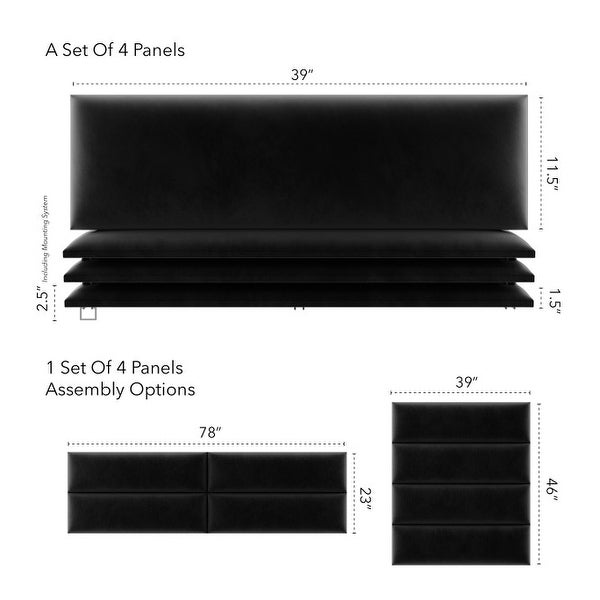 VANT Upholstered Headboards - Accent Wall Panels - Velvet Black - 39 Inch - Set of 4 panels - - 28908656