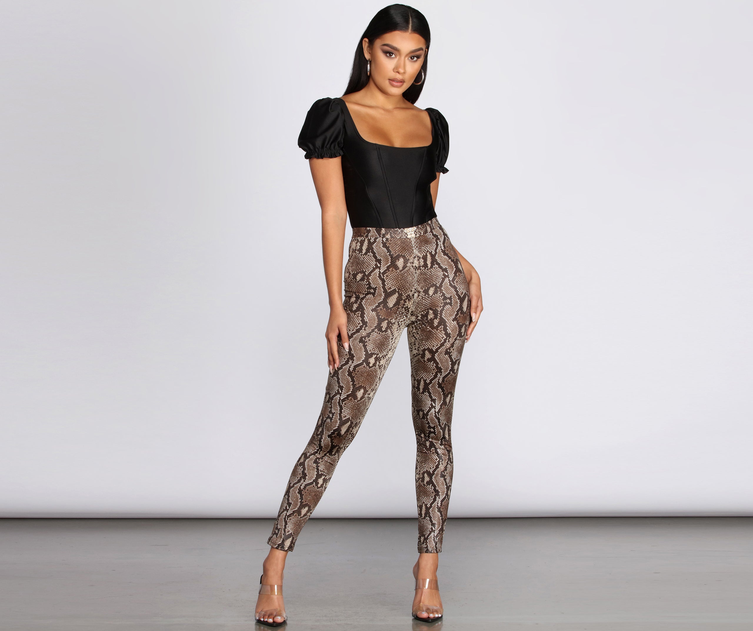 High Waist Satin Snake Leggings