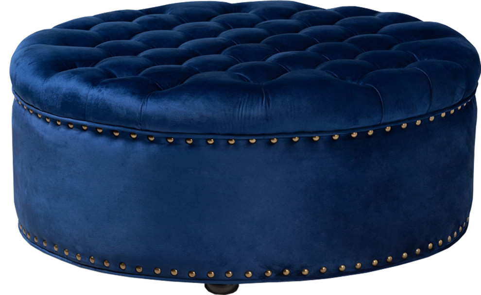 Royal Blue Velvet Fabric Upholstered Tufted Cocktail Ottoman   Traditional   Footstools And Ottomans   by Imtinanz  LLC  Houzz