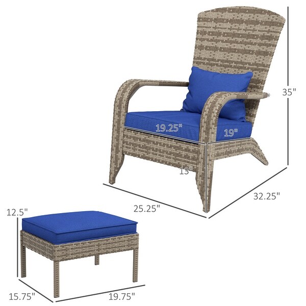 Outsunny Patio Wicker Adirondack Chair with Ottoman，Outdoor Fire Pit Chair