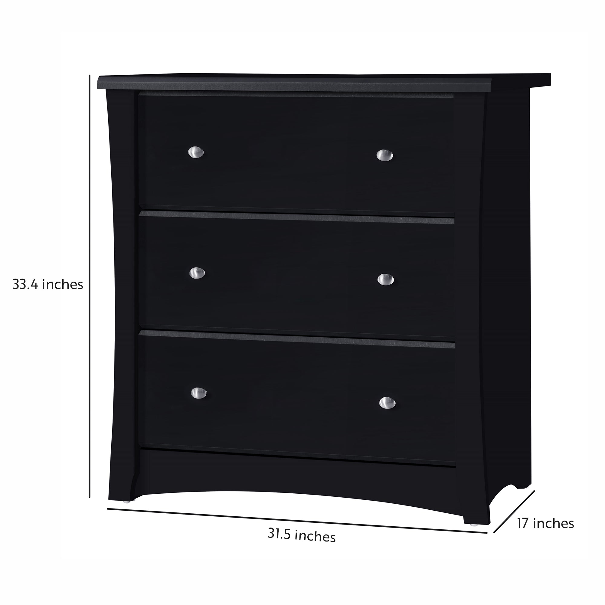 Storkcraft Crescent 3 Drawer Modern Dresser Black