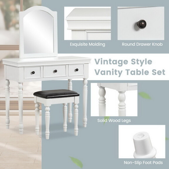 Costway Makeup Vanity Table and Stool Set with Det...