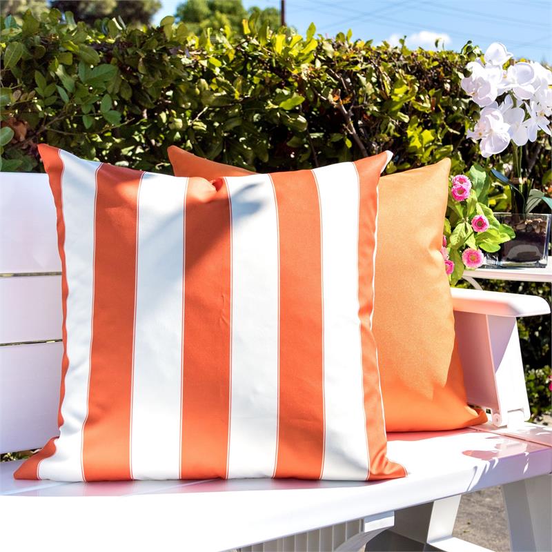 Homey Cozy Olivia 20-inch Stripe Fabric Outdoor Pillow in Orange (Set of 2)