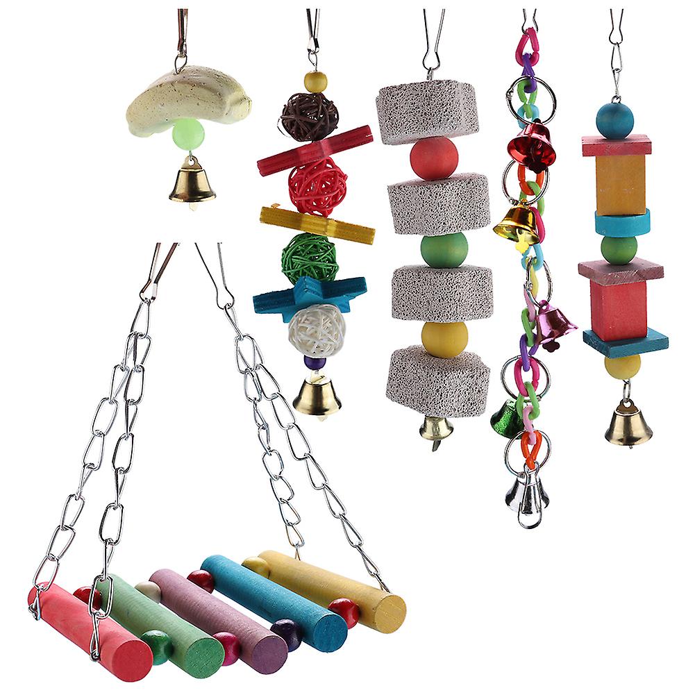 6pcs Bird Parrot Toys Hanging Bell Pet Bird Cage Hammock Swing Toy Hanging Toy