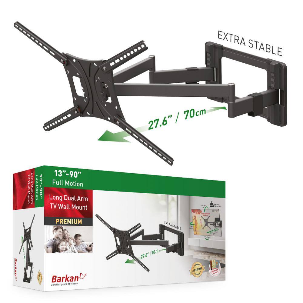 Barkan a Better Point of View Barkan 40 in. to 90 in. Full Motion - 4 Movement Long Flat Curved TV Wall Mount Black Extremely Extendable UL Listed 4800.B