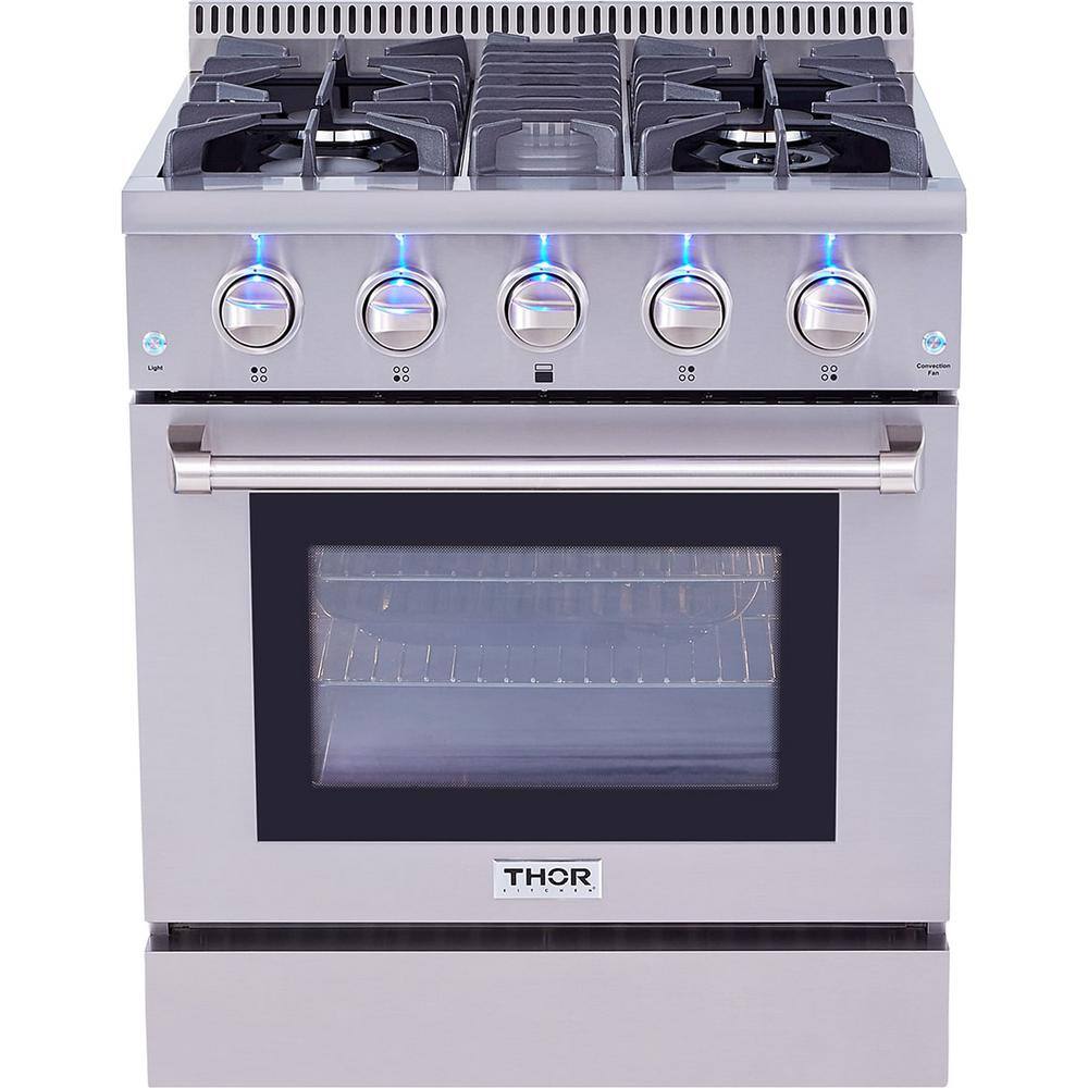 Thor Kitchen Pre-Converted Propane 30 in. 4.2 cu. ft. Gas Range in Stainless Steel HRG3080ULP