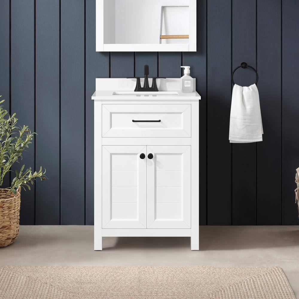 Home Decorators Collection Hanna 24 in. W x 19 in. D x 34.50 in. H Freestanding Bath Vanity in White with White Engineered Stone Top Hanna 24W